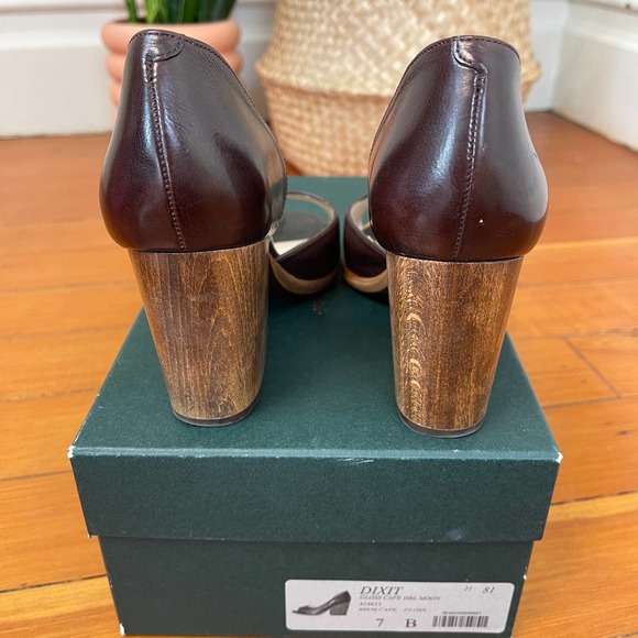 Robert Clergerie Peep Toe Wooden Block Heels Brown Size 37 - Picture 5 of 10